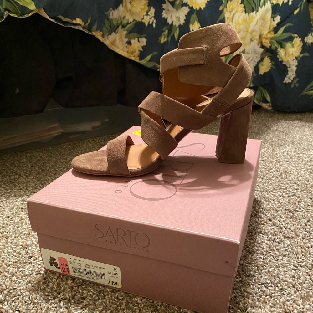 Strappy tan bootie